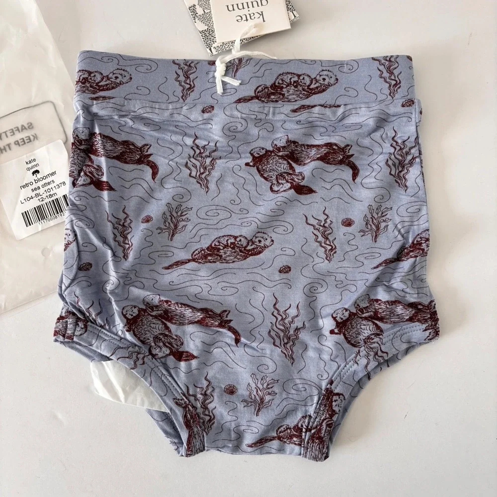 Kate Quinn Retro Baby Bloomer Bottom Size 12-18m Sea Otters Blue Bamboo New